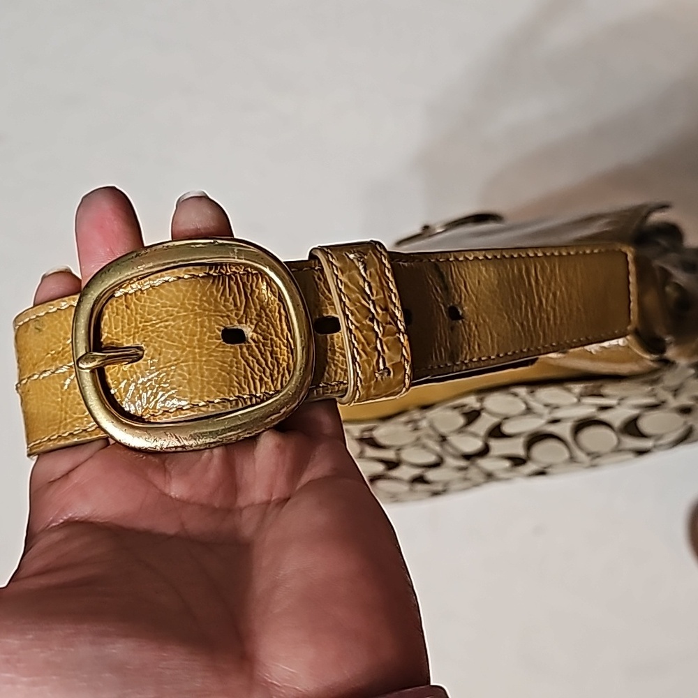 VTG Coach purse Y2K brown and patent leather yellow gold 12562 - Picture 8 of 12